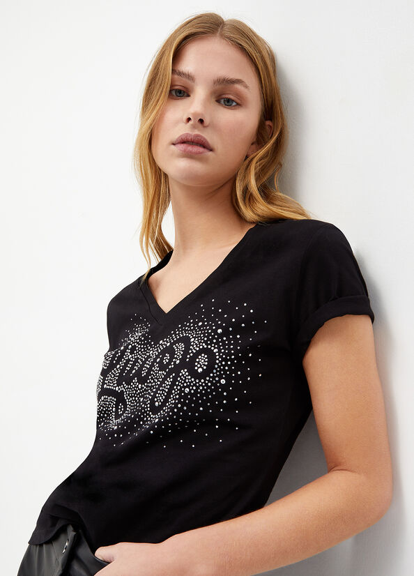 Liu Jo Eco-Friendly With Logo Women's Tops Black | EIT-748692