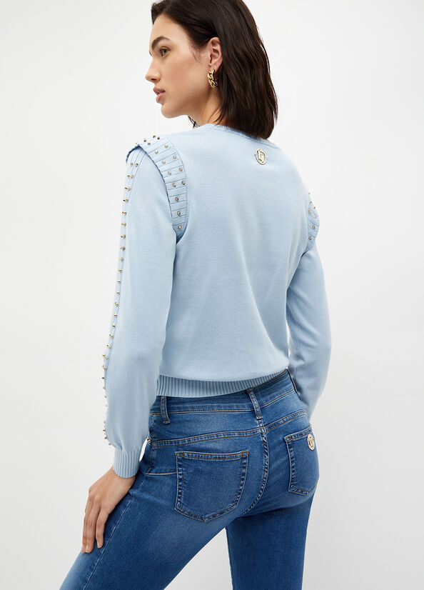 Liu Jo Eco-Friendly With Studs Women's Sweaters Light Blue | GQH-173806