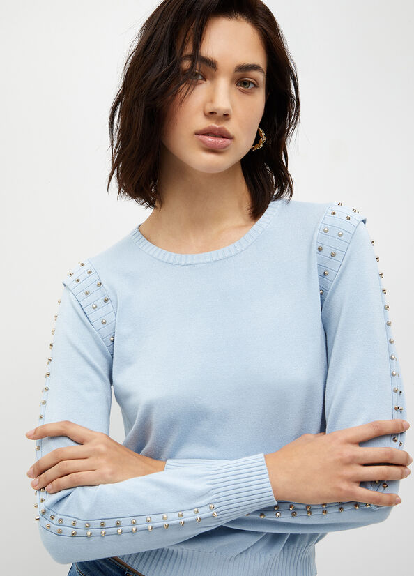 Liu Jo Eco-Friendly With Studs Women's Sweaters Light Blue | GQH-173806