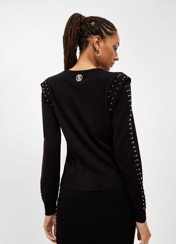 Liu Jo Eco-Friendly With Studs Women's Sweaters Black | ODX-084976