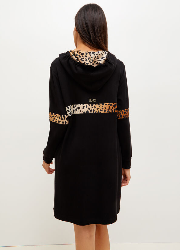 Liu Jo Fleece With Animal Print Women's Dress Black | JFG-543692