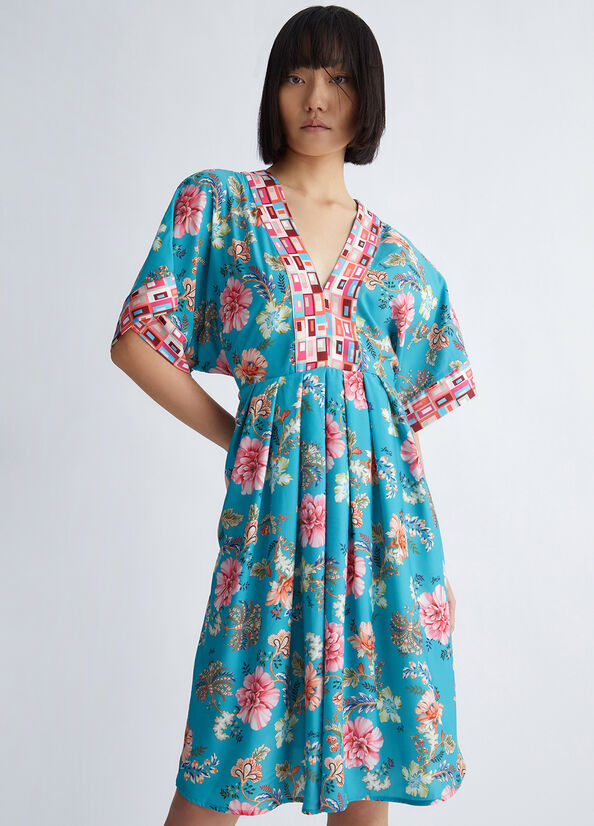 Liu Jo Floral Women\'s Dress Turquoise | HKN-760941