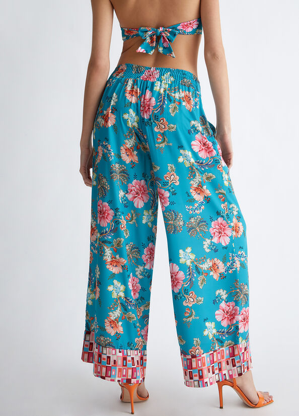 Liu Jo Floral Women's Pants Turquoise | PBF-648231