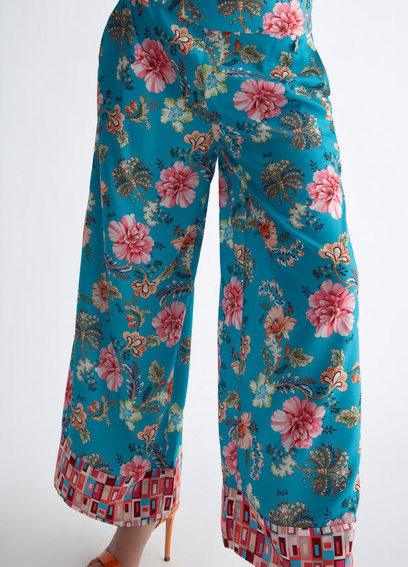 Liu Jo Floral Women's Pants Turquoise | PBF-648231