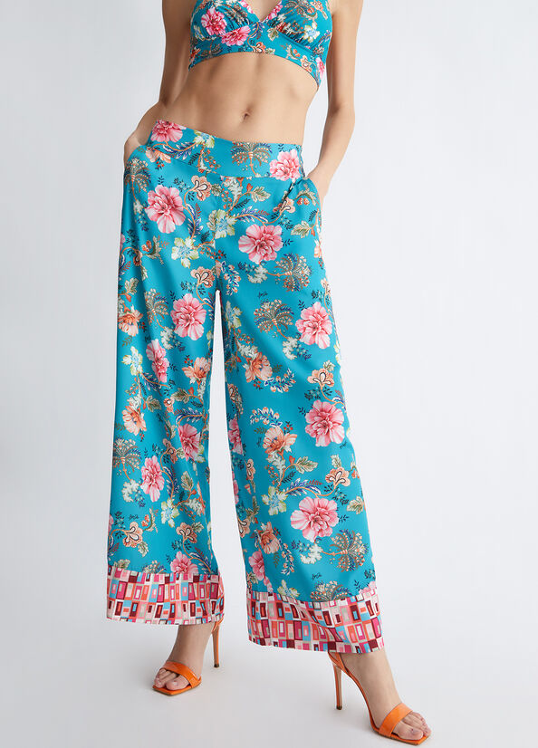 Liu Jo Floral Women\'s Pants Turquoise | PBF-648231