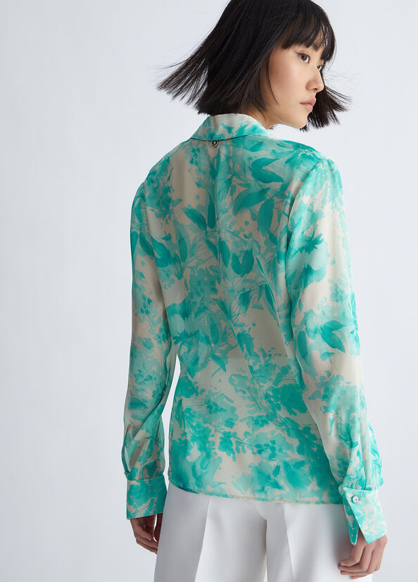 Liu Jo Floral Women's Shirts Light Turquoise | JDS-083245