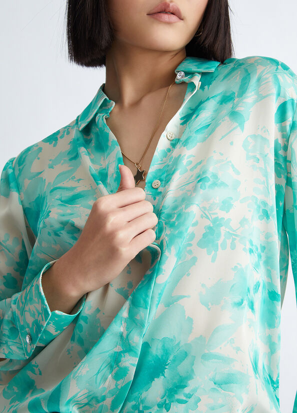 Liu Jo Floral Women's Shirts Light Turquoise | JDS-083245