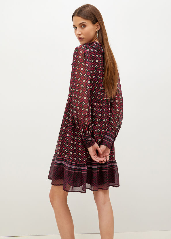 Liu Jo Georgette With Geometric Print Women's Dress Burgundy | UCZ-275431