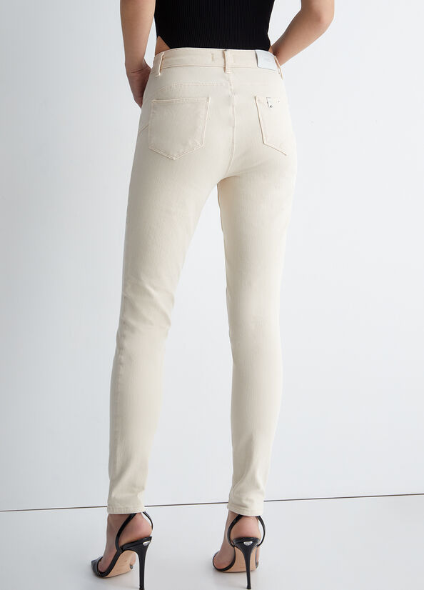 Liu Jo High-Waisted Bottom Up Women's Pants Cream | HRL-812753