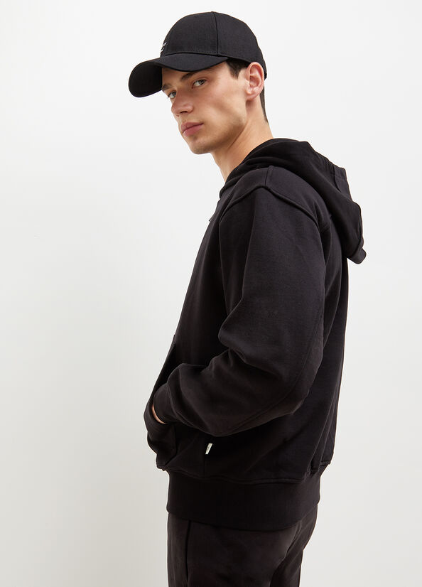 Liu Jo Hooded With Zip Men's Sweaters Black | TIP-034281