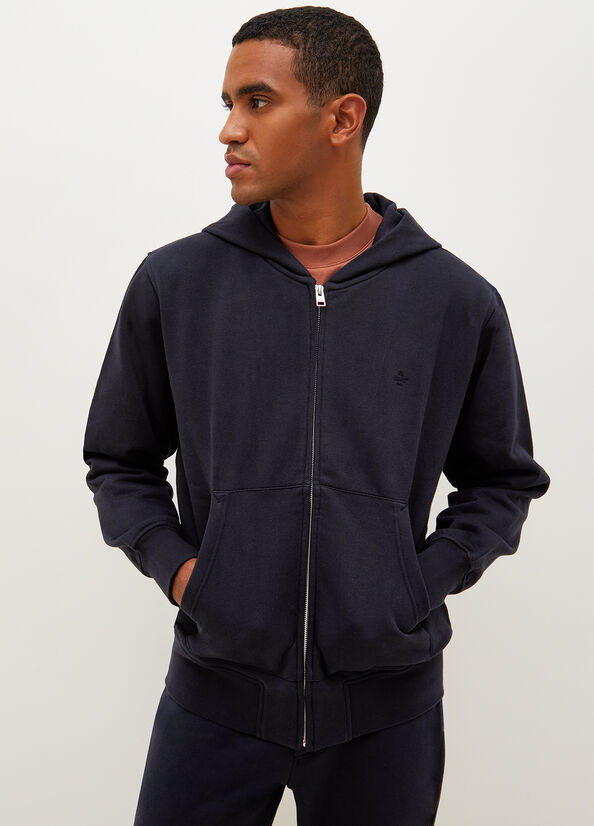 Liu Jo Hooded With Zip Men\'s Sweaters Dark Blue | UGB-284576