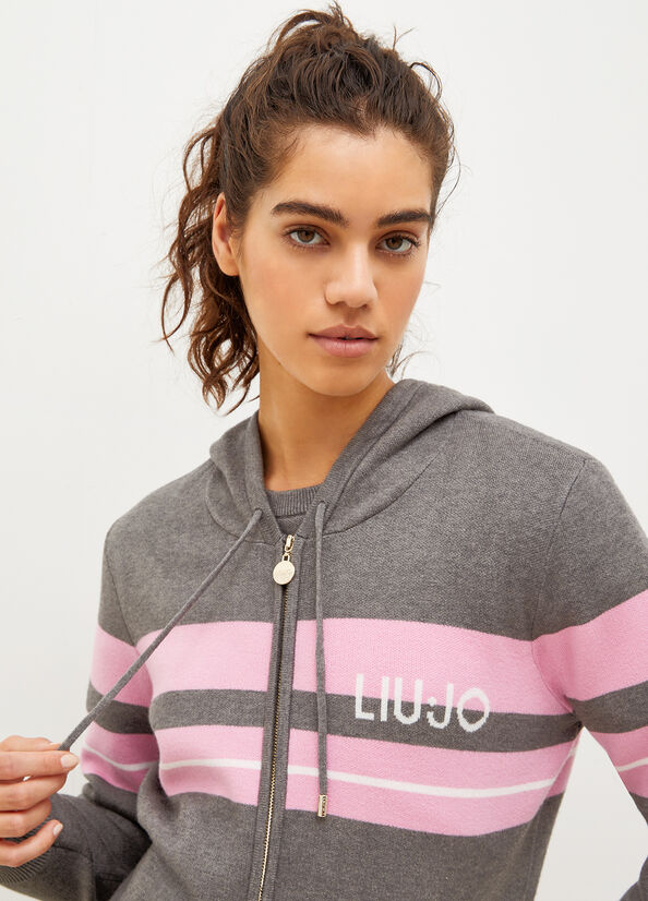 Liu Jo Hooded With Zip Women's Sweaters Grey / Pink | UNV-586940