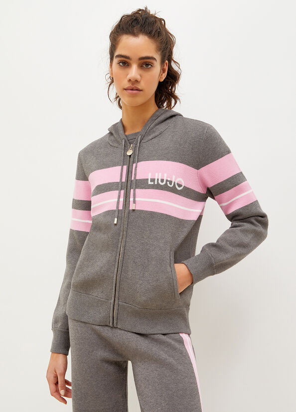 Liu Jo Hooded With Zip Women\'s Sweaters Grey / Pink | UNV-586940