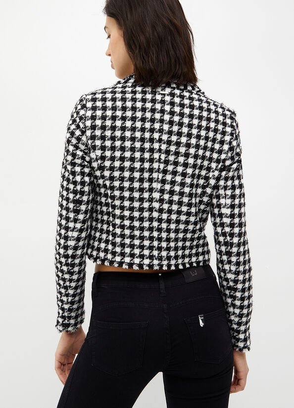 Liu Jo Houndstooth Bouclé Blazer Women's Jackets Black / White | SIY-829056