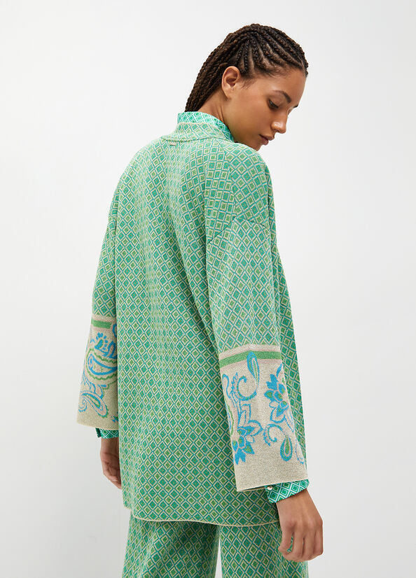 Liu Jo Jacquard Kimono Women's Sweaters Light Turquoise | IVN-897640