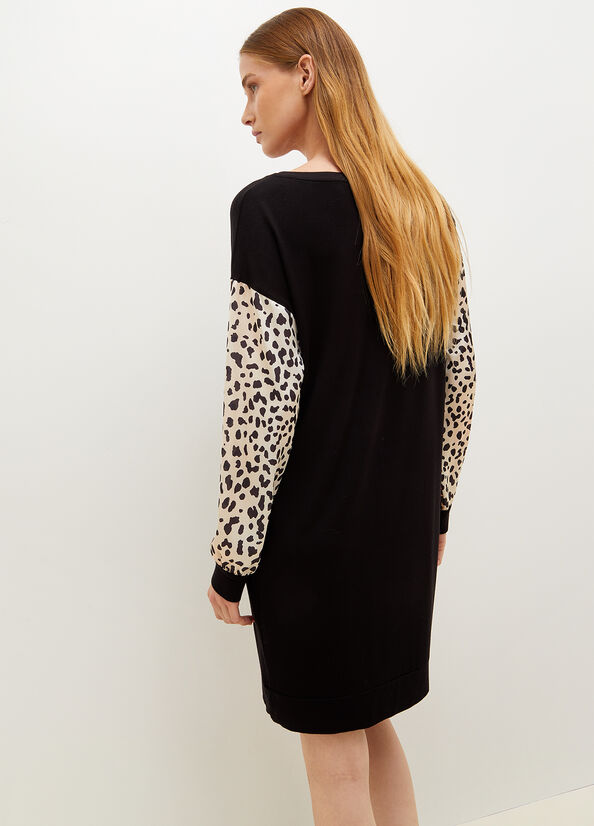 Liu Jo Jersey With Animal Print And Logo Women's Dress Black | HDJ-627481