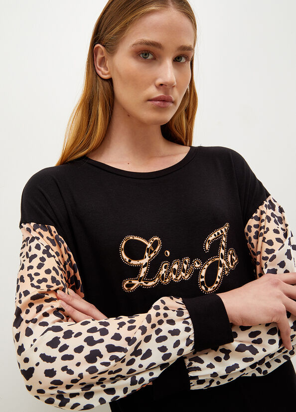 Liu Jo Jersey With Animal Print And Logo Women's Dress Black | HDJ-627481