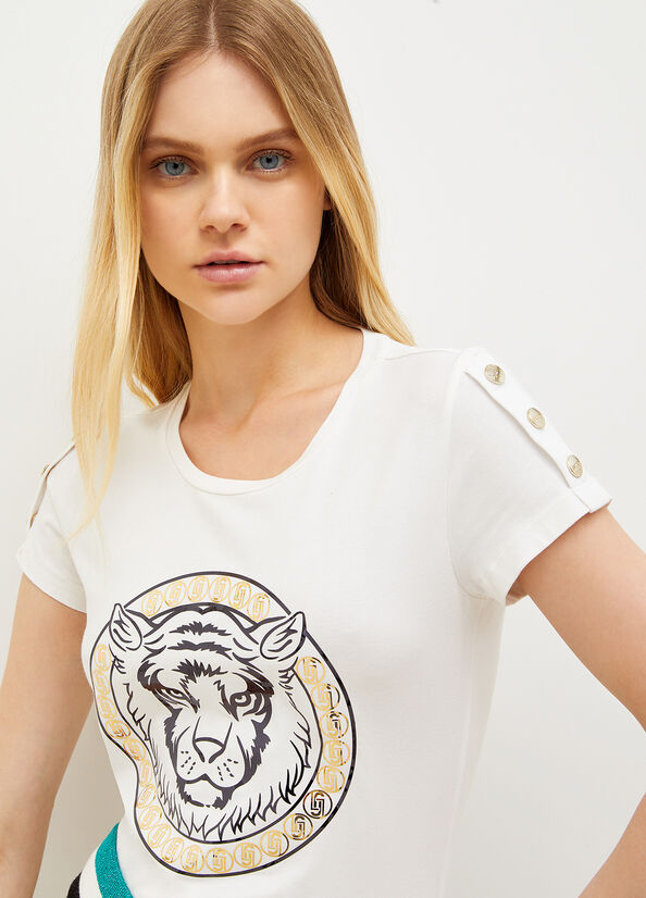 Liu Jo Jersey With Lion Women's T Shirts White | DOQ-614590