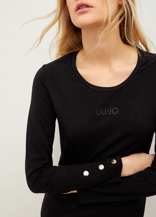 Liu Jo Jersey With Logo Women's T Shirts Black | KLT-793648