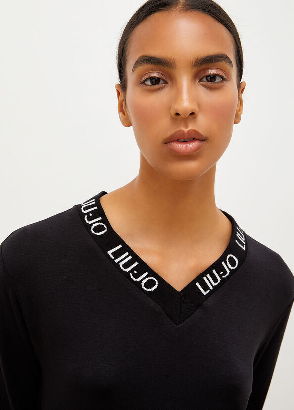 Liu Jo Jersey With Logo Women's T Shirts Black | SJC-416532