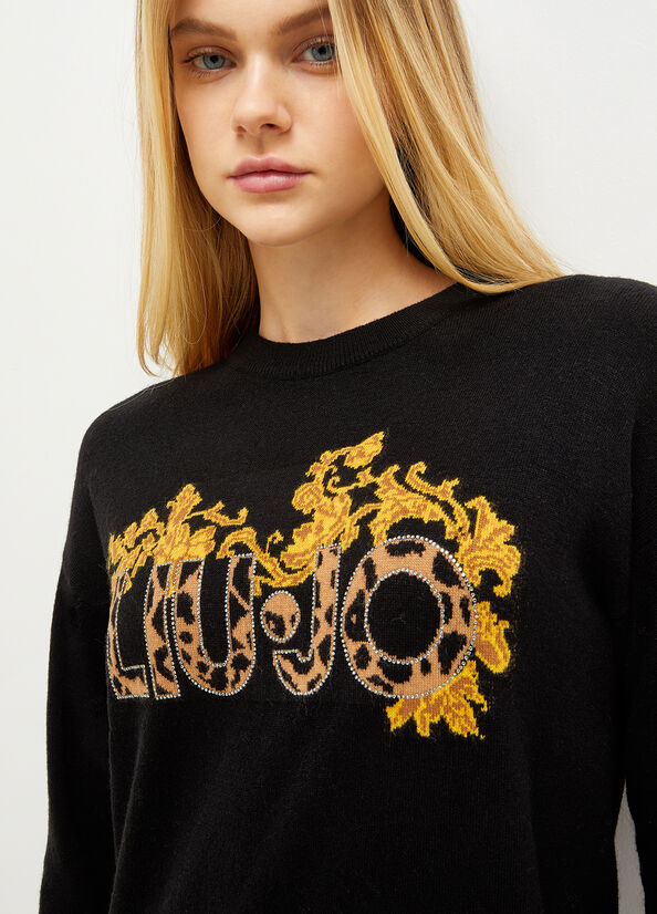 Liu Jo Knit With Logo Women's Dress Black / Yellow | YSL-651378