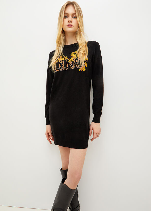 Liu Jo Knit With Logo Women\'s Dress Black / Yellow | YSL-651378