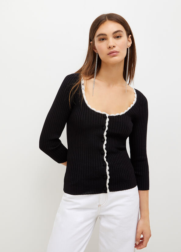 Liu Jo Knit Women\'s Sweaters Black / White | PDX-547612