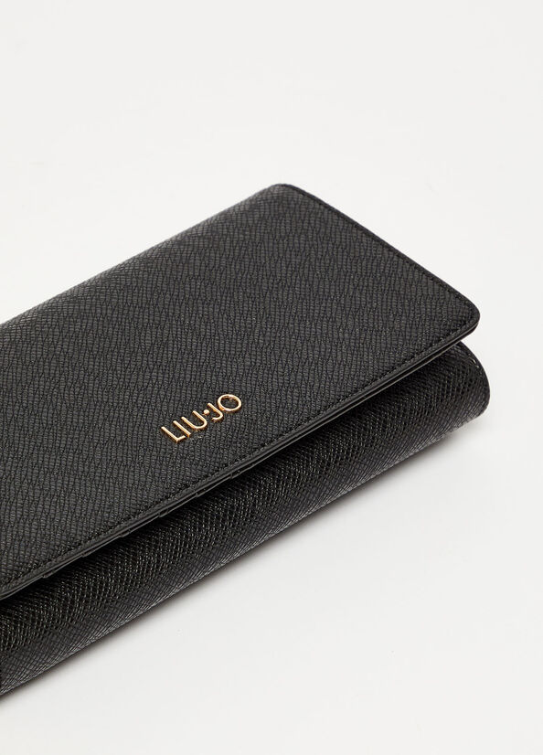 Liu Jo Large With Logo Women's Wallets Black | KDU-076248