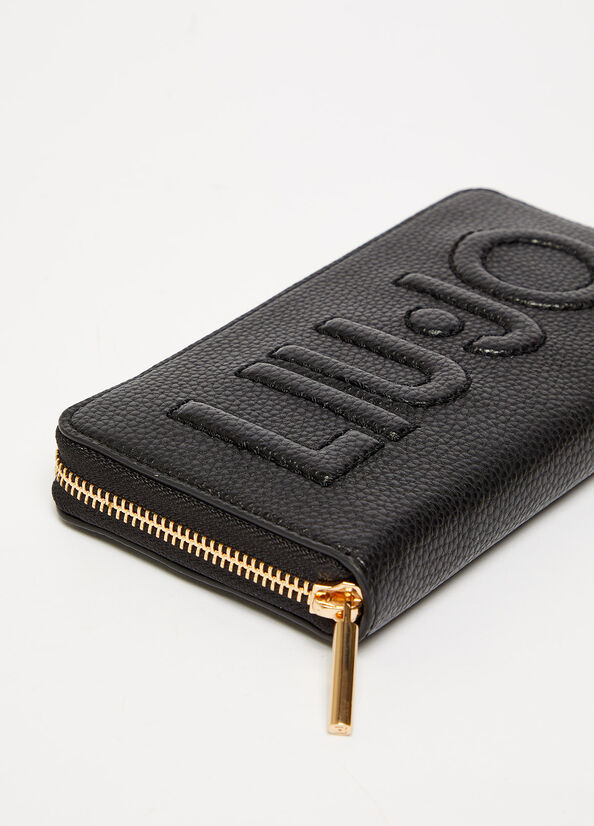 Liu Jo Large With Logo Women's Wallets Black | UEN-497318