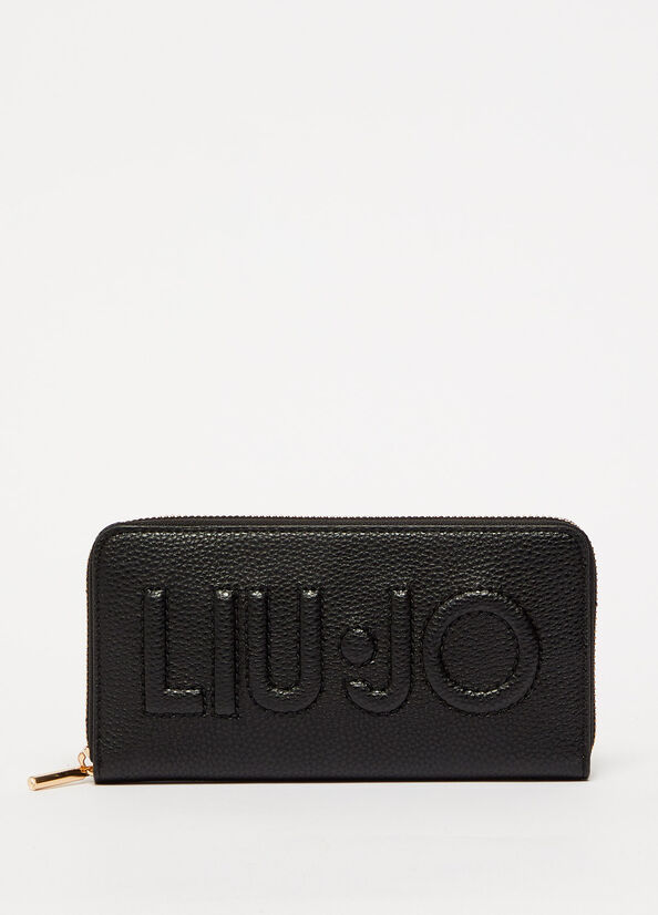 Liu Jo Large With Logo Women\'s Wallets Black | UEN-497318