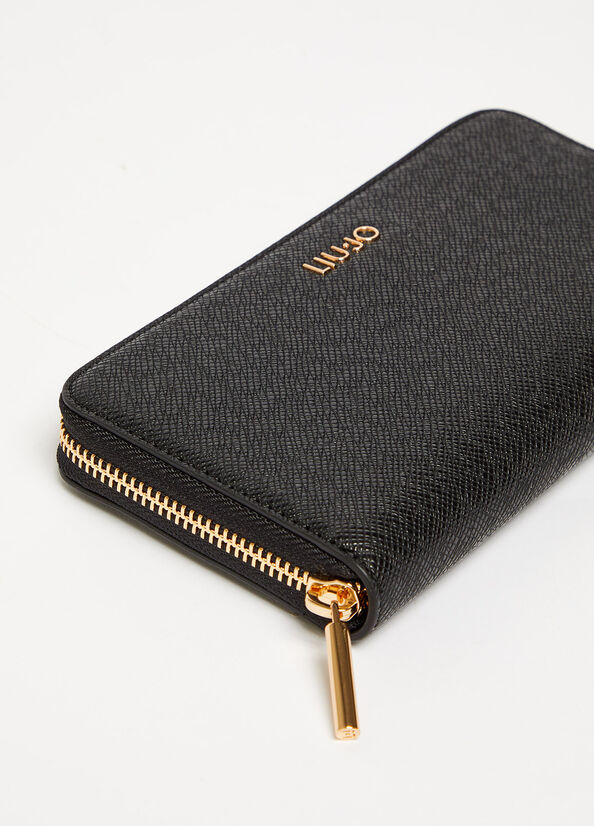 Liu Jo Large Zip-Around Women's Wallets Black | GBL-419820