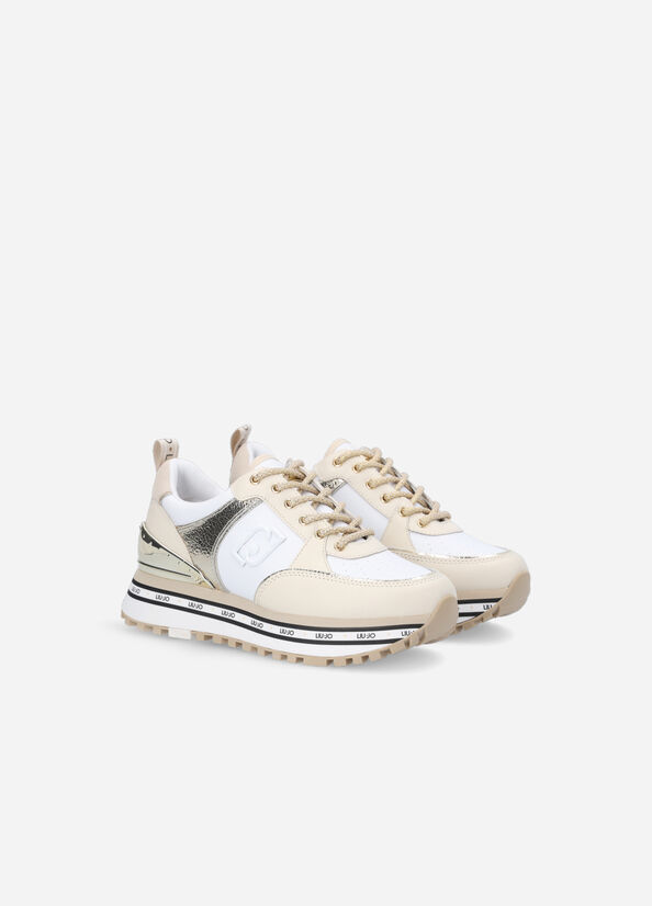 Liu Jo Leather And Crackle Women's Sneakers Gold | VFK-825347