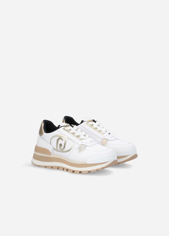 Liu Jo Leather And Nylon Women's Sneakers White / Gold | LXJ-862940