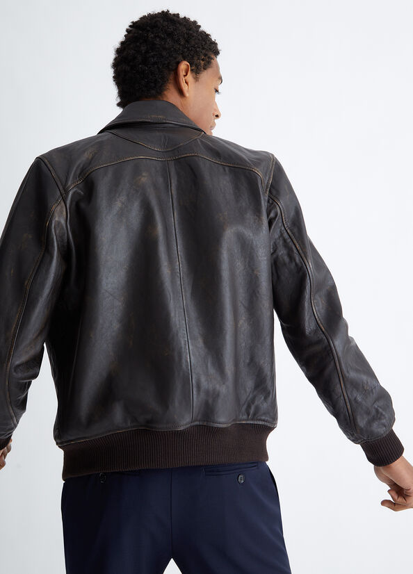 Liu Jo Leather Bomber Men's Jackets Dark Brown | GWS-802135