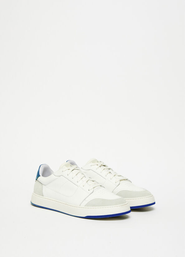 Liu Jo Leather Men's Sneakers White / Blue | FSC-738405