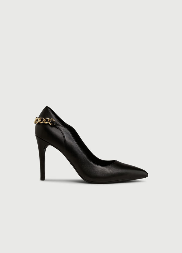 Liu Jo Leather With Chain Women's High Heels Black | OEU-902748