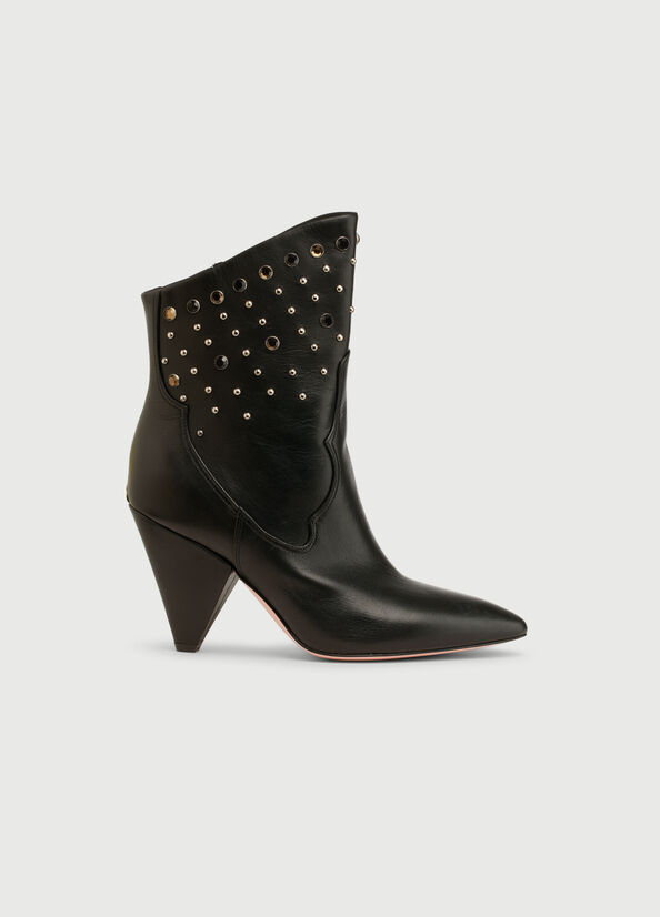 Liu Jo Leather With Jewels Women's Ankle Boots Black | AKC-402378