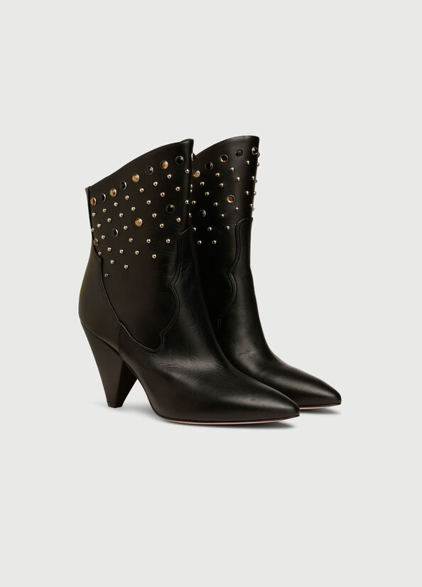 Liu Jo Leather With Jewels Women's Ankle Boots Black | AKC-402378