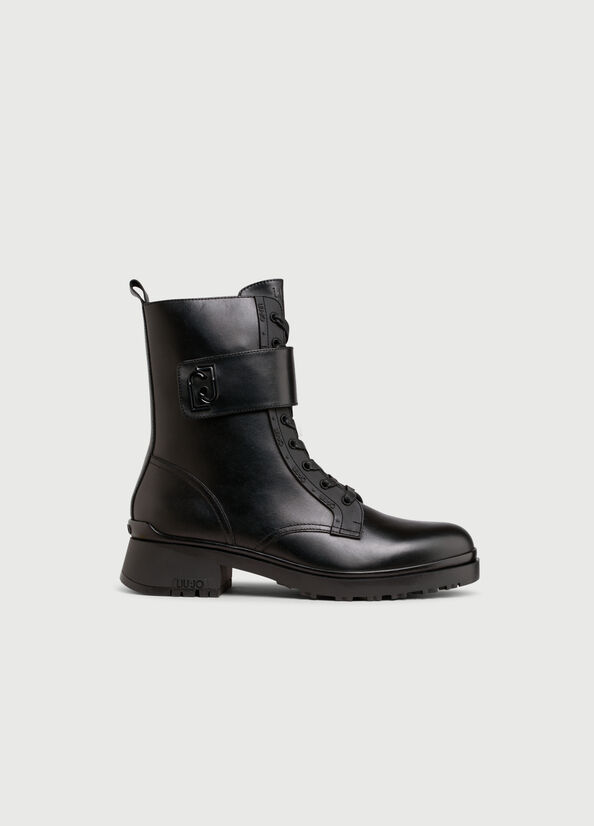 Liu Jo Leather With Logo Women's Ankle Boots Black | KSL-612974