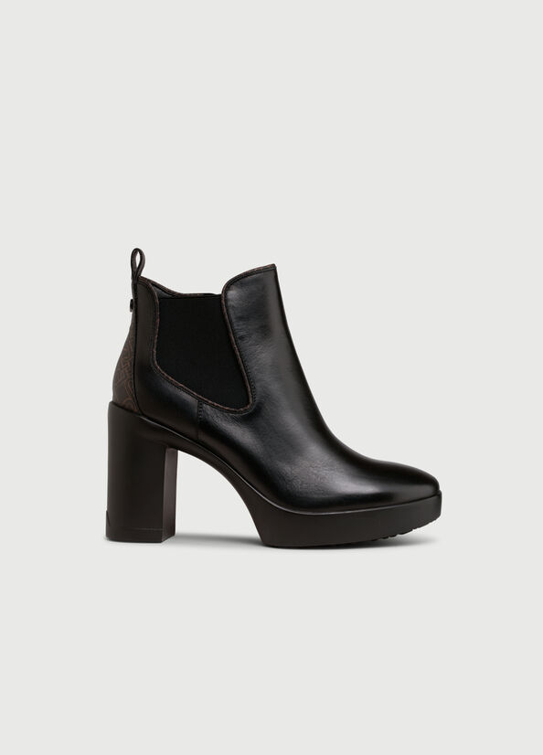 Liu Jo Leather With Monogram Detail Women's Ankle Boots Black | YWO-319782