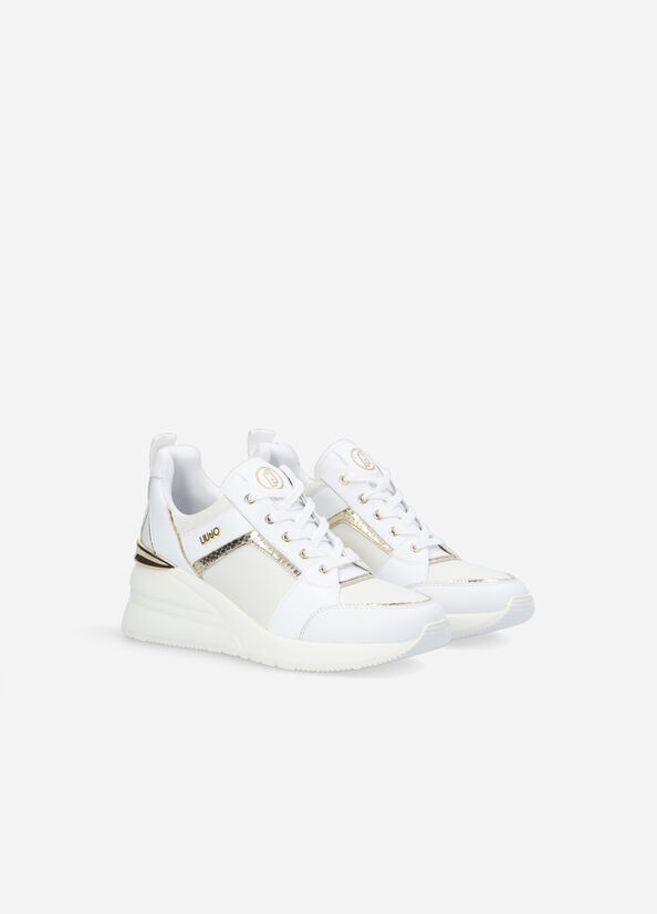 Liu Jo Leather With Wedge Women's Sneakers White | LOF-831604