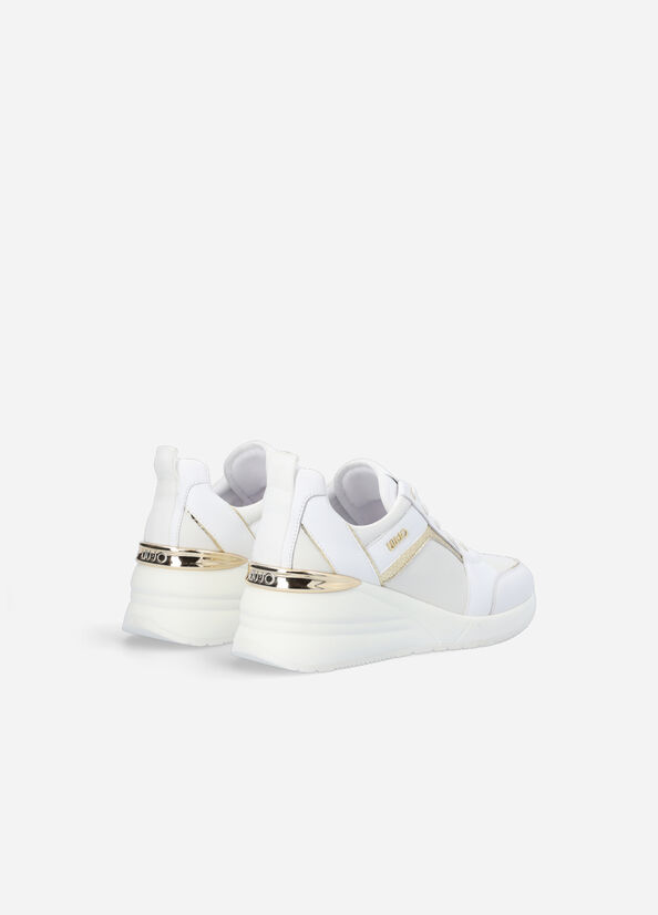 Liu Jo Leather With Wedge Women's Sneakers White | LOF-831604