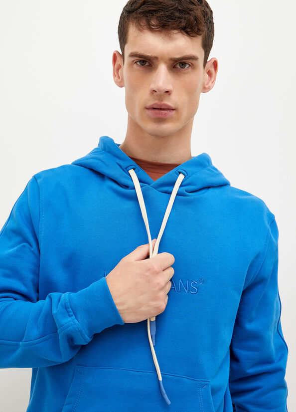 Liu Jo Logo Hoodie Men's Sweaters Royal Blue | QOB-679043