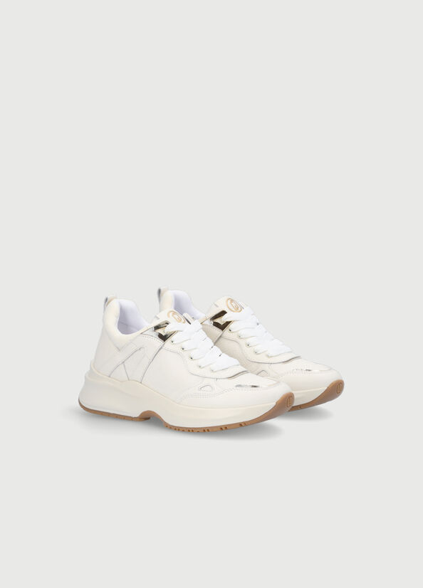 Liu Jo Monogram Leather Women's Sneakers Beige | XLQ-734098