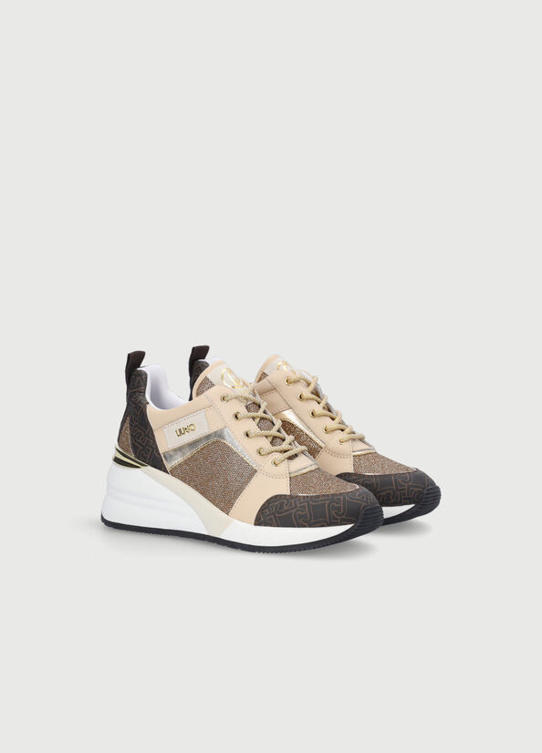 Liu Jo Monogram Lurex Women's Sneakers Gold | CZH-391680