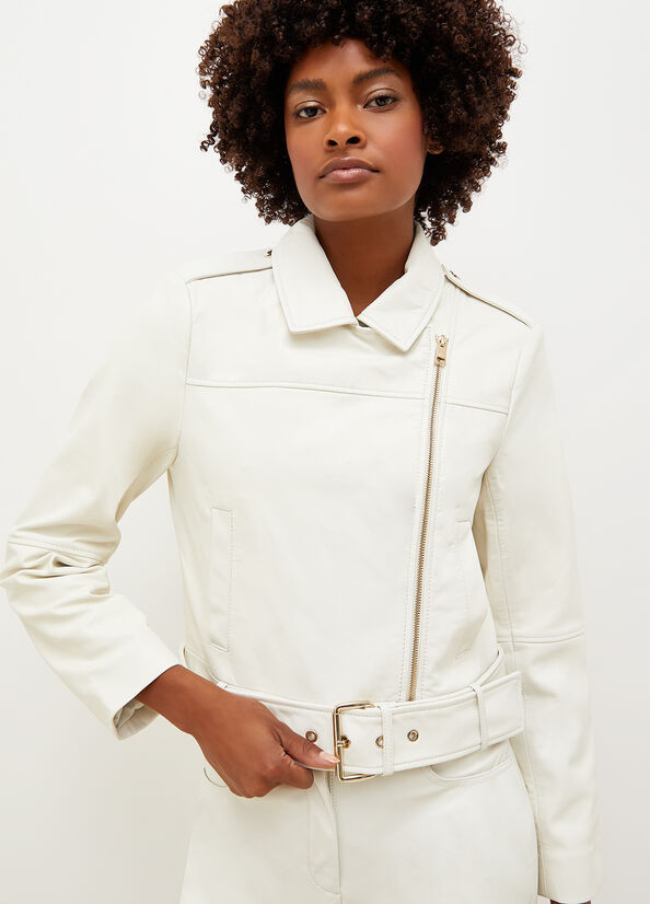 Liu Jo Nappa Leather Biker Women's Jackets Cream | HFP-652384