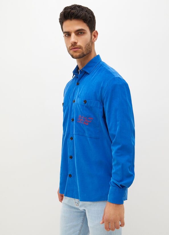 Liu Jo Oversized Velvet Men\'s Shirts Royal Blue | XBA-460972