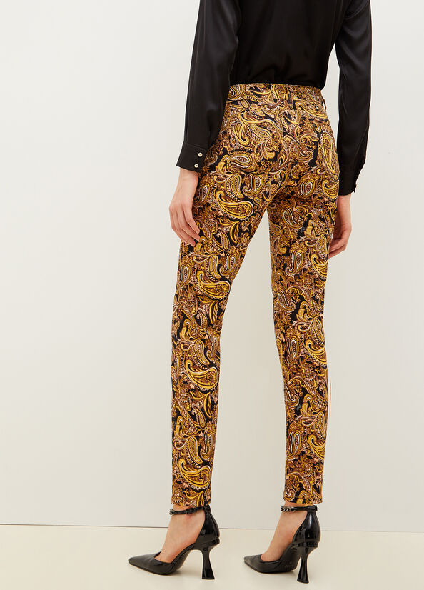 Liu Jo Paisley In Drill Women's Pants Black / Yellow | PZV-493751