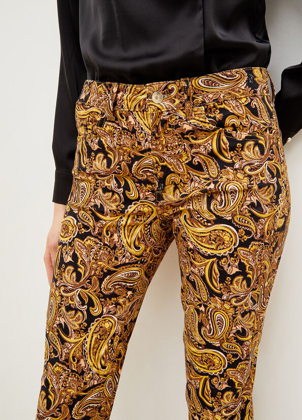 Liu Jo Paisley In Drill Women's Pants Black / Yellow | PZV-493751