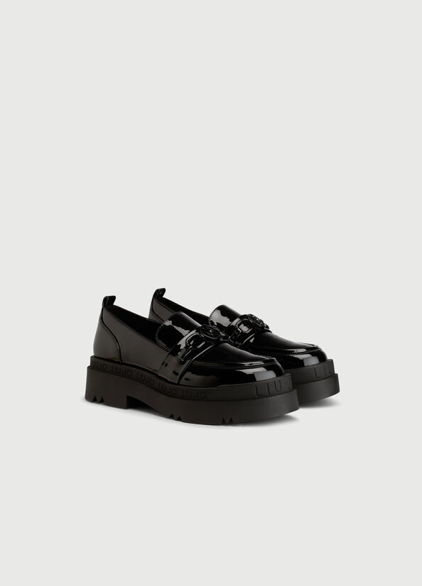 Liu Jo Platform Moccasins In Patent Leather Women's Flat Shoes Black | HLT-815760